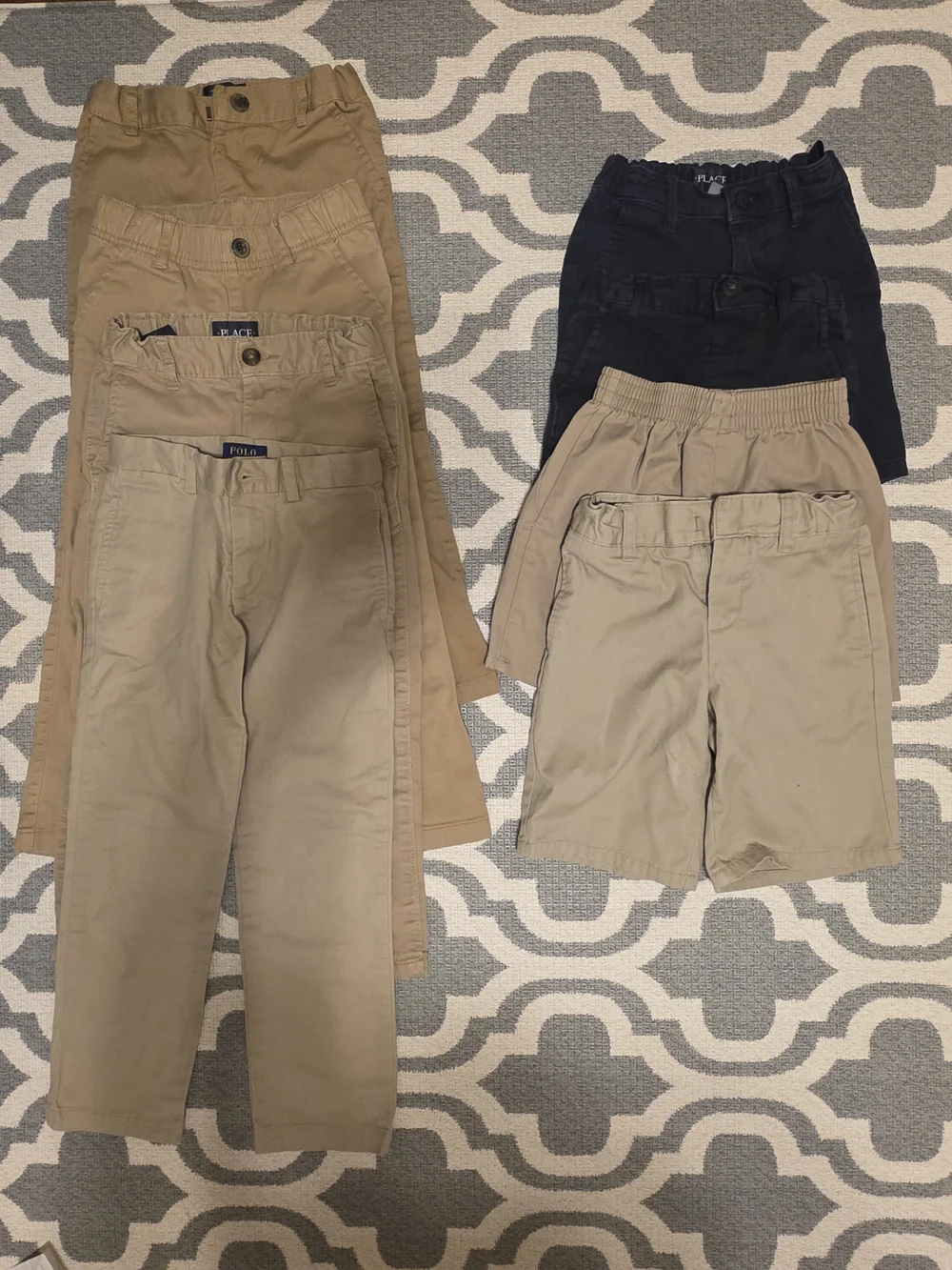 Set Of 8 Boys Uniform Khaki and Navy Shorts And Pant Bottoms SIZE 5T